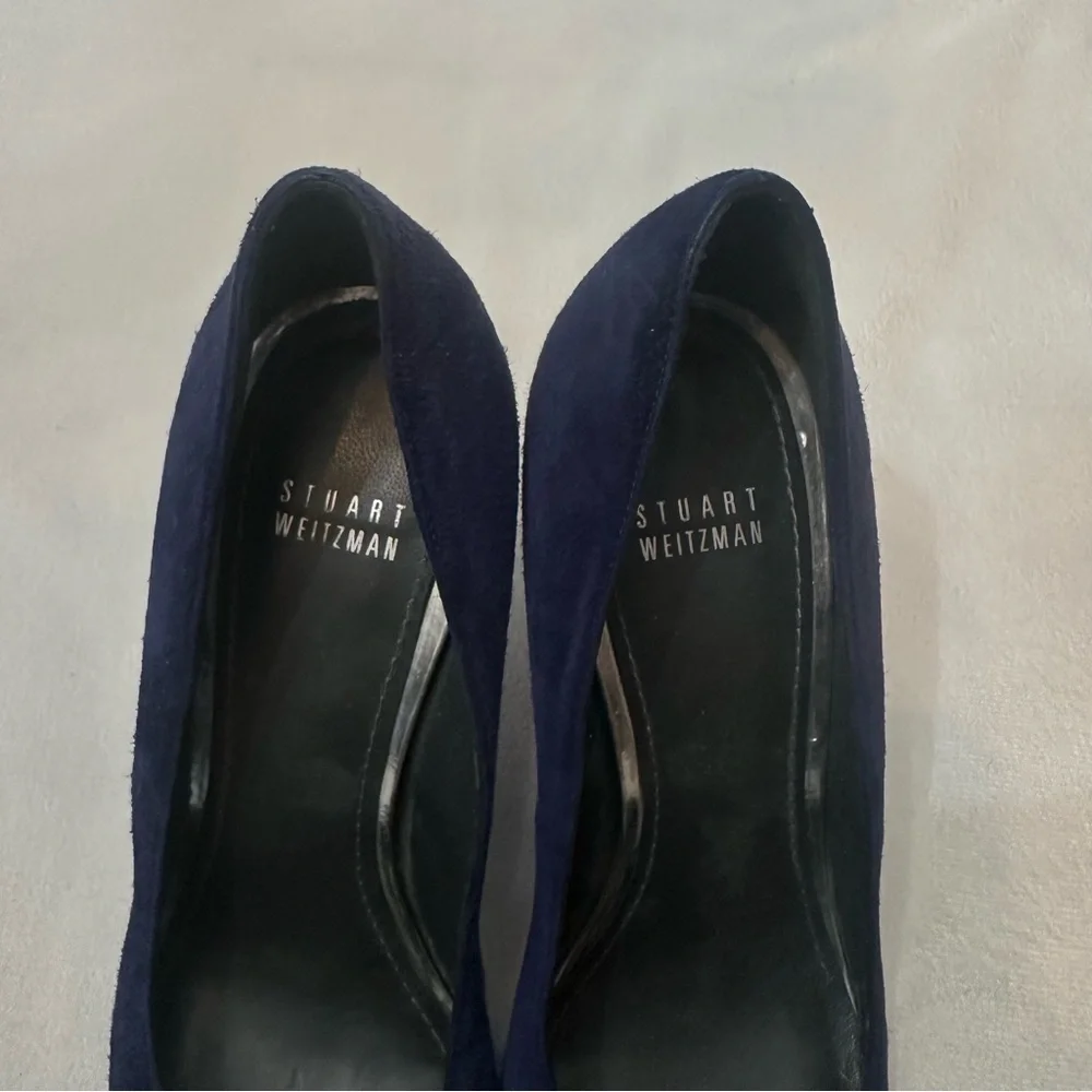 Stuart Weitzman Blue Suede Pointed Toe Stilettos Size 9.5M - Picture 5 of 10